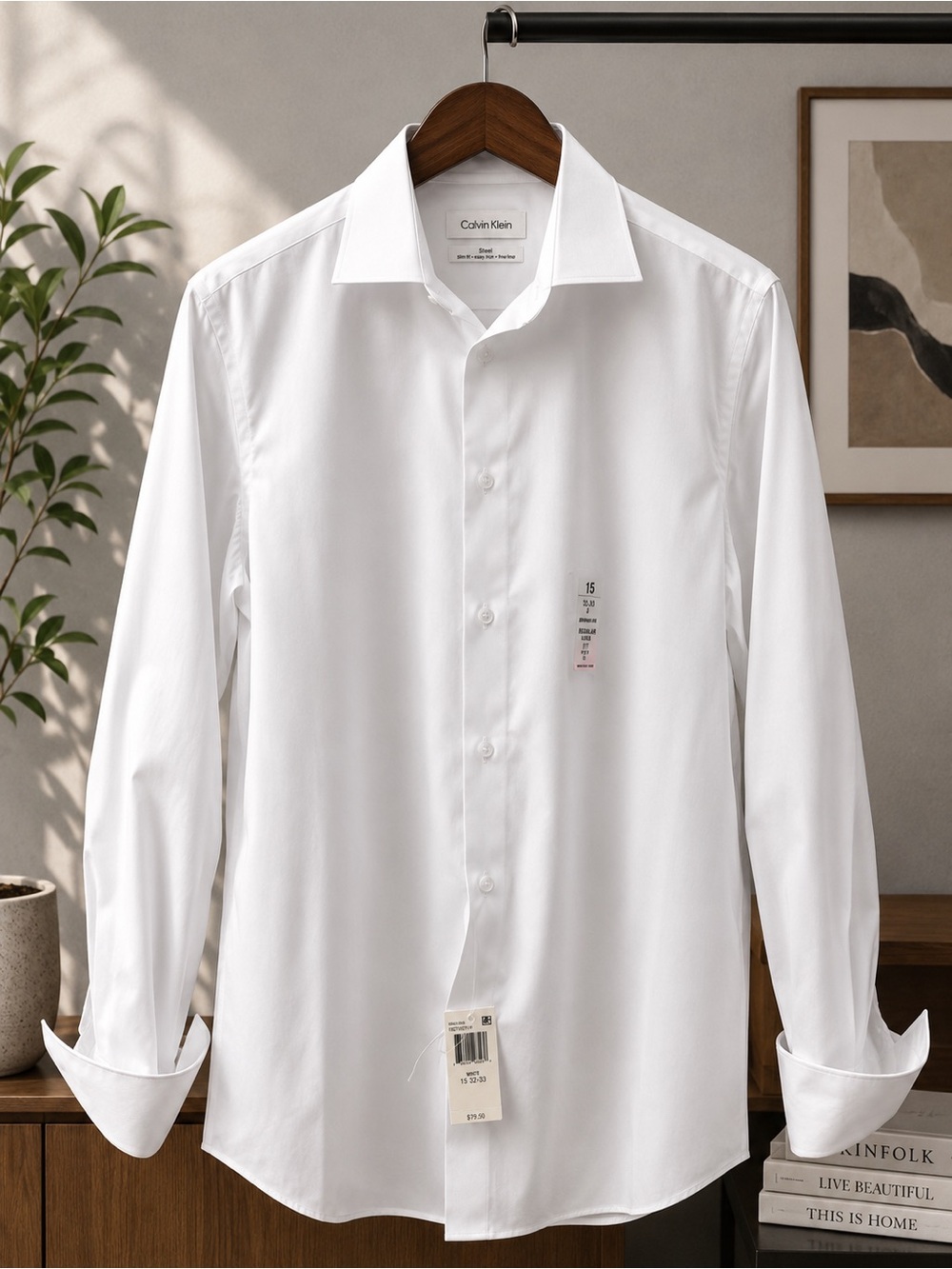 Calvin Klein Men's White Long-Sleeve Dress Shirt